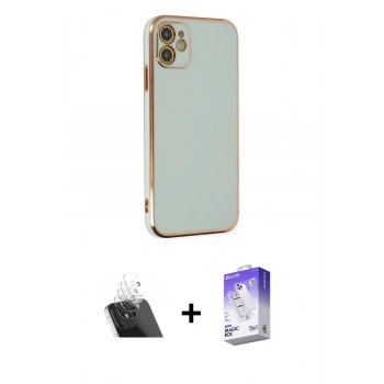 MARSİLYAN™- iPhone 12 Kılıf Yankı Serisi - Siyah Bilvis 5in1 3D Magic Cam Ekran Koruyucu + Kamera Lens Koruma Cam - SF