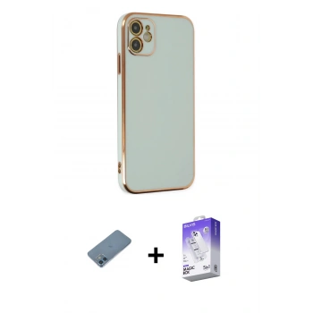 MARSİLYAN™- iPhone 12 Kılıf Yankı Serisi - Siyah Bilvis 5in1 3D Magic Cam Ekran Koruyucu + Shine Kamera Lens Koruma Cam - MI