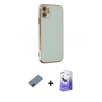 MARSİLYAN™- iPhone 12 Kılıf Yankı Serisi - Siyah Bilvis 5in1 5D Magic Hayalet Cam Ekran Koruyucu + Metal Kamera Lens Koruma Cam - MI