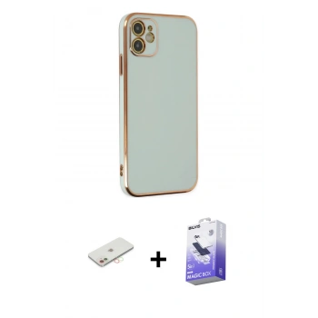 MARSİLYAN™- iPhone 12 Kılıf Yankı Serisi - Siyah Bilvis 5in1 5D Magic Hayalet Cam Ekran Koruyucu + Renkli Kamera Lens Koruma Cam - YL