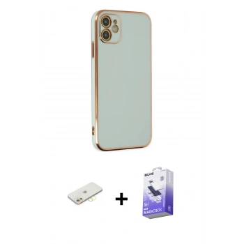MARSİLYAN™- iPhone 12 Kılıf Yankı Serisi - Siyah Bilvis 5in1 5D Magic Hayalet Cam Ekran Koruyucu + Renkli Kamera Lens Koruma Cam - SI