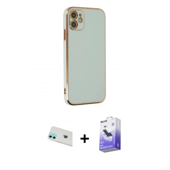 MARSİLYAN™- iPhone 12 Kılıf Yankı Serisi - Siyah Bilvis 5in1 5D Magic Hayalet Cam Ekran Koruyucu + Rainbow Kamera Lens Koruma Cam - YL