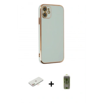 MARSİLYAN™- iPhone 12 Kılıf Yankı Serisi - Siyah Joko Magic 5D Hayalet Cam + Renkli Kamera Lens Koruma Cam - YL