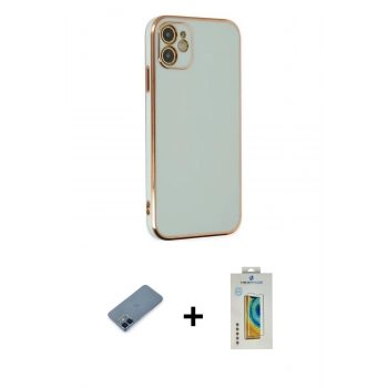 MARSİLYAN™- iPhone 12 Kılıf Yankı Serisi - Siyah Polymer Nano Ekran Koruyucu + Metal Kamera Lens Koruma Cam - MI