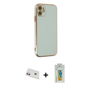 MARSİLYAN™- iPhone 12 Kılıf Yankı Serisi - Siyah Polymer Nano Ekran Koruyucu + Rainbow Kamera Lens Koruma Cam - MR