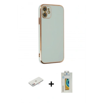 MARSİLYAN™- iPhone 12 Kılıf Yankı Serisi - Siyah Polymer Nano Ekran Koruyucu + Renkli Kamera Lens Koruma Cam - PE