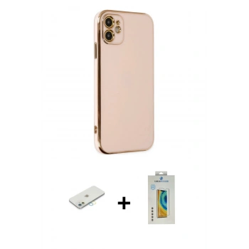 MARSİLYAN™- iPhone 12 Kılıf Yankı Serisi - Siyah Polymer Nano Ekran Koruyucu + Renkli Kamera Lens Koruma Cam - SI