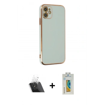 MARSİLYAN™- iPhone 12 Kılıf Yankı Serisi - Siyah Polymer Nano Ekran Koruyucu + Kamera Lens Koruma Cam - SF