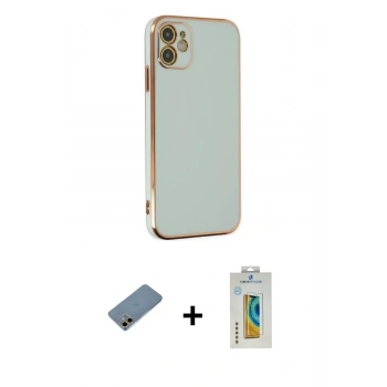 MARSİLYAN™- iPhone 12 Kılıf Yankı Serisi - Siyah Polymer Nano Ekran Koruyucu + Shine Kamera Lens Koruma Cam - GD