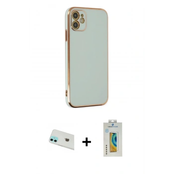 MARSİLYAN™- iPhone 12 Kılıf Yankı Serisi - Siyah Polymer Nano Ekran Koruyucu + Rainbow Kamera Lens Koruma Cam - YL