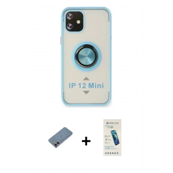 MARSİLYAN™- iPhone 12 Kılıf Yörünge Çizgi - Şeffaf Pasifik Cam Ekran Koruyucu + Shine Kamera Lens Koruma Cam - PE