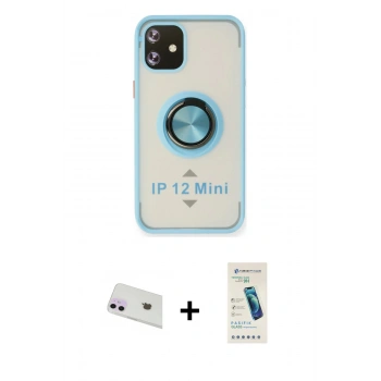 MARSİLYAN™- iPhone 12 Kılıf Yörünge Çizgi - Şeffaf Pasifik Cam Ekran Koruyucu + Rainbow Kamera Lens Koruma Cam - MR