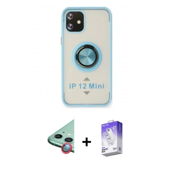 MARSİLYAN™- iPhone 12 Kılıf Yörünge Çizgi - Siyah Bilvis 5in1 3D Magic Cam Ekran Koruyucu + Raze Metal Kamera Lens - KI