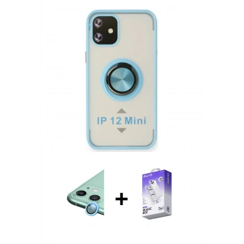 MARSİLYAN™- iPhone 12 Kılıf Yörünge Çizgi - Siyah Bilvis 5in1 3D Magic Cam Ekran Koruyucu + Raze Metal Kamera Lens - MI