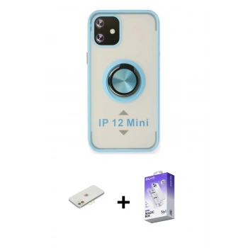 MARSİLYAN™- iPhone 12 Kılıf Yörünge Çizgi - Siyah Bilvis 5in1 3D Magic Cam Ekran Koruyucu + Renkli Kamera Lens Koruma Cam - TU