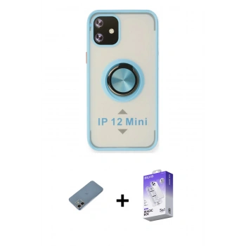 MARSİLYAN™- iPhone 12 Kılıf Yörünge Çizgi - Siyah Bilvis 5in1 3D Magic Cam Ekran Koruyucu + Shine Kamera Lens Koruma Cam - GI