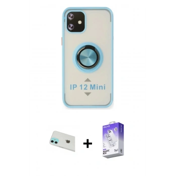 MARSİLYAN™- iPhone 12 Kılıf Yörünge Çizgi - Siyah Bilvis 5in1 3D Magic Cam Ekran Koruyucu + Rainbow Kamera Lens Koruma Cam - YL