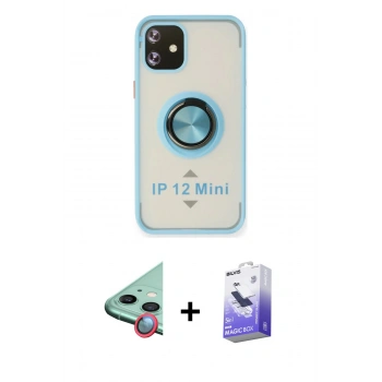 MARSİLYAN™- iPhone 12 Kılıf Yörünge Çizgi - Siyah Bilvis 5in1 5D Magic Hayalet Cam Ekran Koruyucu + Raze Metal Kamera Lens - KI