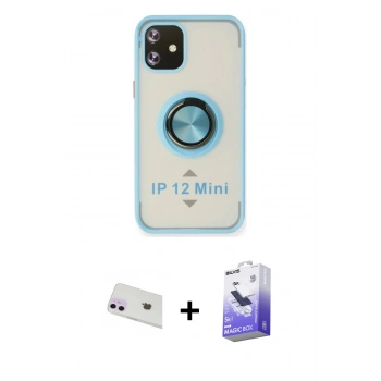 MARSİLYAN™- iPhone 12 Kılıf Yörünge Çizgi - Siyah Bilvis 5in1 5D Magic Hayalet Cam Ekran Koruyucu + Rainbow Kamera Lens Koruma Cam - MR