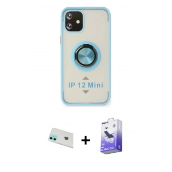 MARSİLYAN™- iPhone 12 Kılıf Yörünge Çizgi - Siyah Bilvis 5in1 5D Magic Hayalet Cam Ekran Koruyucu + Rainbow Kamera Lens Koruma Cam - YL