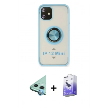MARSİLYAN™- iPhone 12 Kılıf Yörünge Çizgi - Siyah Bilvis 5in1 5D Magic Hayalet Cam Ekran Koruyucu + Raze Metal Kamera Lens - MI
