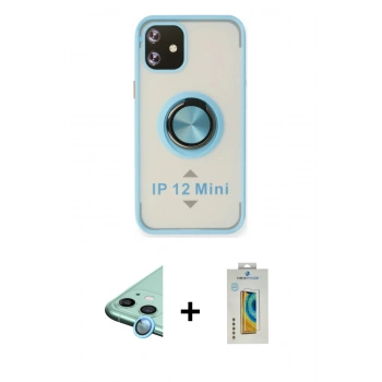 MARSİLYAN™- iPhone 12 Kılıf Yörünge Çizgi - Siyah Polymer Nano Ekran Koruyucu + Raze Metal Kamera Lens - MI