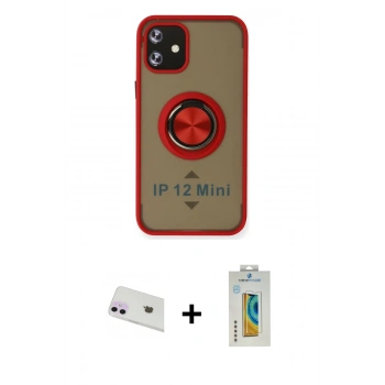 MARSİLYAN™- iPhone 12 Kılıf Yörünge Çizgi - Siyah Polymer Nano Ekran Koruyucu + Rainbow Kamera Lens Koruma Cam - MR