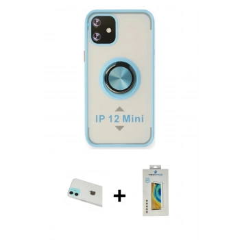 MARSİLYAN™- iPhone 12 Kılıf Yörünge Çizgi - Siyah Polymer Nano Ekran Koruyucu + Rainbow Kamera Lens Koruma Cam - YL