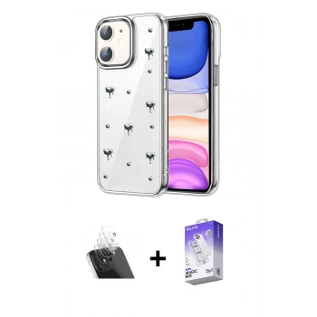 MARSİLYAN™- iPhone 12 Kılıf Yörünge Form - Siyah Bilvis 5in1 3D Magic Cam Ekran Koruyucu + Kamera Lens Koruma Cam - SF