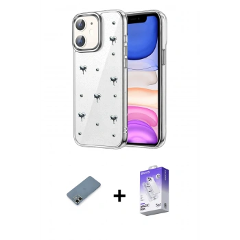 MARSİLYAN™- iPhone 12 Kılıf Yörünge Form - Siyah Bilvis 5in1 3D Magic Cam Ekran Koruyucu + Metal Kamera Lens Koruma Cam - AKYL