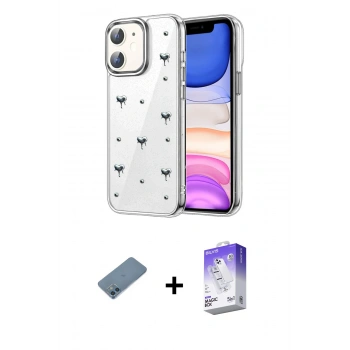 MARSİLYAN™- iPhone 12 Kılıf Yörünge Form - Siyah Bilvis 5in1 3D Magic Cam Ekran Koruyucu + Shine Kamera Lens Koruma Cam - MI