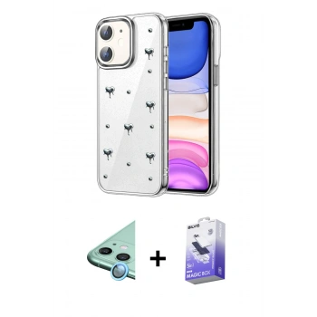 MARSİLYAN™- iPhone 12 Kılıf Yörünge Form - Siyah Bilvis 5in1 5D Magic Hayalet Cam Ekran Koruyucu + Raze Metal Kamera Lens - MI