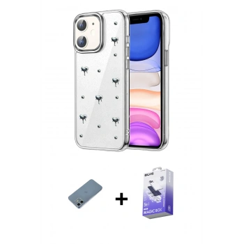 MARSİLYAN™- iPhone 12 Kılıf Yörünge Form - Siyah Bilvis 5in1 5D Magic Hayalet Cam Ekran Koruyucu + Shine Kamera Lens Koruma Cam - SABE