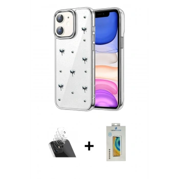 MARSİLYAN™- iPhone 12 Kılıf Yörünge Form - Siyah Polymer Nano Ekran Koruyucu + Kamera Lens Koruma Cam - SF