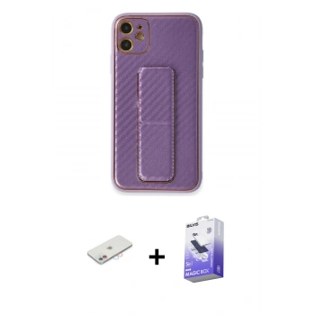 MARSİLYAN™- iPhone 12 Kılıf Yörünge Yansıma - Siyah Bilvis 5in1 5D Magic Hayalet Cam Ekran Koruyucu + Renkli Kamera Lens Koruma Cam - PE