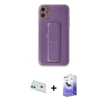 MARSİLYAN™- iPhone 12 Kılıf Yörünge Yansıma - Siyah Bilvis 5in1 5D Magic Hayalet Cam Ekran Koruyucu + Rainbow Kamera Lens Koruma Cam - YL