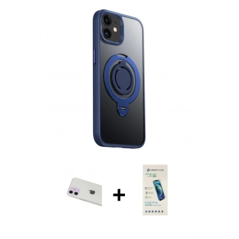 MARSİLYAN™- iPhone 12 Kılıf Zirve Çizgi Prime - Şeffaf Pasifik Cam Ekran Koruyucu + Rainbow Kamera Lens Koruma Cam - MR