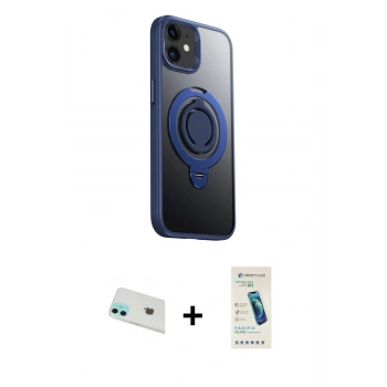 MARSİLYAN™- iPhone 12 Kılıf Zirve Çizgi Prime - Şeffaf Pasifik Cam Ekran Koruyucu + Rainbow Kamera Lens Koruma Cam - YL