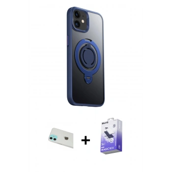 MARSİLYAN™- iPhone 12 Kılıf Zirve Çizgi Prime - Siyah Bilvis 5in1 5D Magic Hayalet Cam Ekran Koruyucu + Rainbow Kamera Lens Koruma Cam - YL