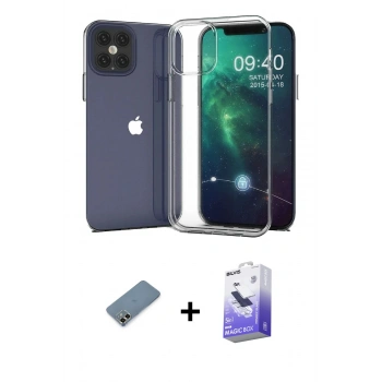 MARSİLYAN™- iPhone 12 Kılıf Zirve Doku - Siyah Bilvis 5in1 5D Magic Hayalet Cam Ekran Koruyucu + Metal Kamera Lens Koruma Cam - GD