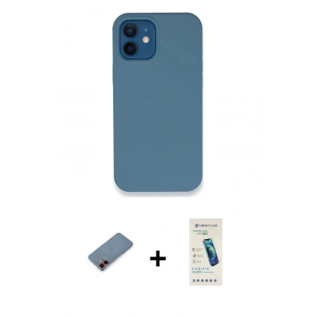 MARSİLYAN™- iPhone 12 Kılıf Zirve Modern Özel Seri - Şeffaf Pasifik Cam Ekran Koruyucu + Metal Kamera Lens Koruma Cam - KI