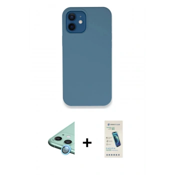 MARSİLYAN™- iPhone 12 Kılıf Zirve Modern Özel Seri - Şeffaf Pasifik Cam Ekran Koruyucu + Raze Metal Kamera Lens - MI