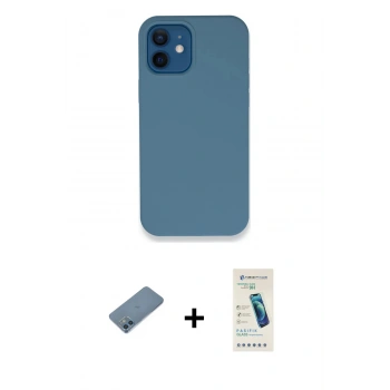 MARSİLYAN™- iPhone 12 Kılıf Zirve Modern Özel Seri - Şeffaf Pasifik Cam Ekran Koruyucu + Shine Kamera Lens Koruma Cam - MI