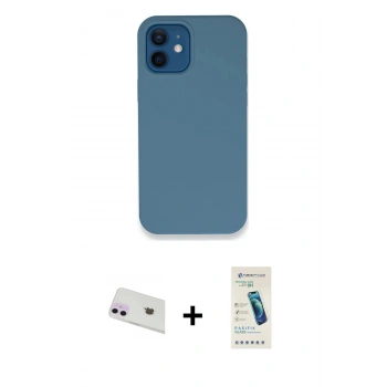 MARSİLYAN™- iPhone 12 Kılıf Zirve Modern Özel Seri - Şeffaf Pasifik Cam Ekran Koruyucu + Rainbow Kamera Lens Koruma Cam - MR