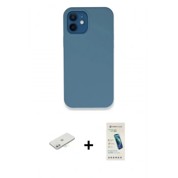 MARSİLYAN™- iPhone 12 Kılıf Zirve Modern Özel Seri - Şeffaf Pasifik Cam Ekran Koruyucu + Renkli Kamera Lens Koruma Cam - SI