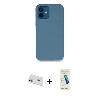 MARSİLYAN™- iPhone 12 Kılıf Zirve Modern Özel Seri - Şeffaf Pasifik Cam Ekran Koruyucu + Rainbow Kamera Lens Koruma Cam - YL