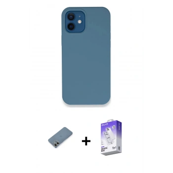 MARSİLYAN™- iPhone 12 Kılıf Zirve Modern Özel Seri - Siyah Bilvis 5in1 3D Magic Cam Ekran Koruyucu + Metal Kamera Lens Koruma Cam - GD