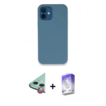 MARSİLYAN™- iPhone 12 Kılıf Zirve Modern Özel Seri - Siyah Bilvis 5in1 3D Magic Cam Ekran Koruyucu + Raze Metal Kamera Lens - KI