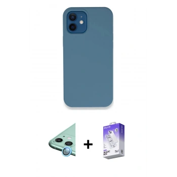 MARSİLYAN™- iPhone 12 Kılıf Zirve Modern Özel Seri - Siyah Bilvis 5in1 3D Magic Cam Ekran Koruyucu + Raze Metal Kamera Lens - MI