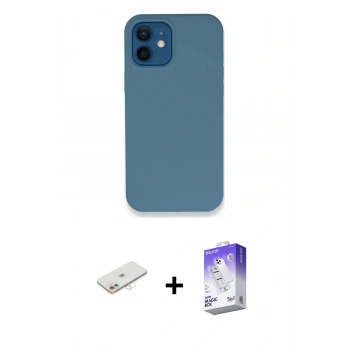 MARSİLYAN™- iPhone 12 Kılıf Zirve Modern Özel Seri - Siyah Bilvis 5in1 3D Magic Cam Ekran Koruyucu + Renkli Kamera Lens Koruma Cam - YL